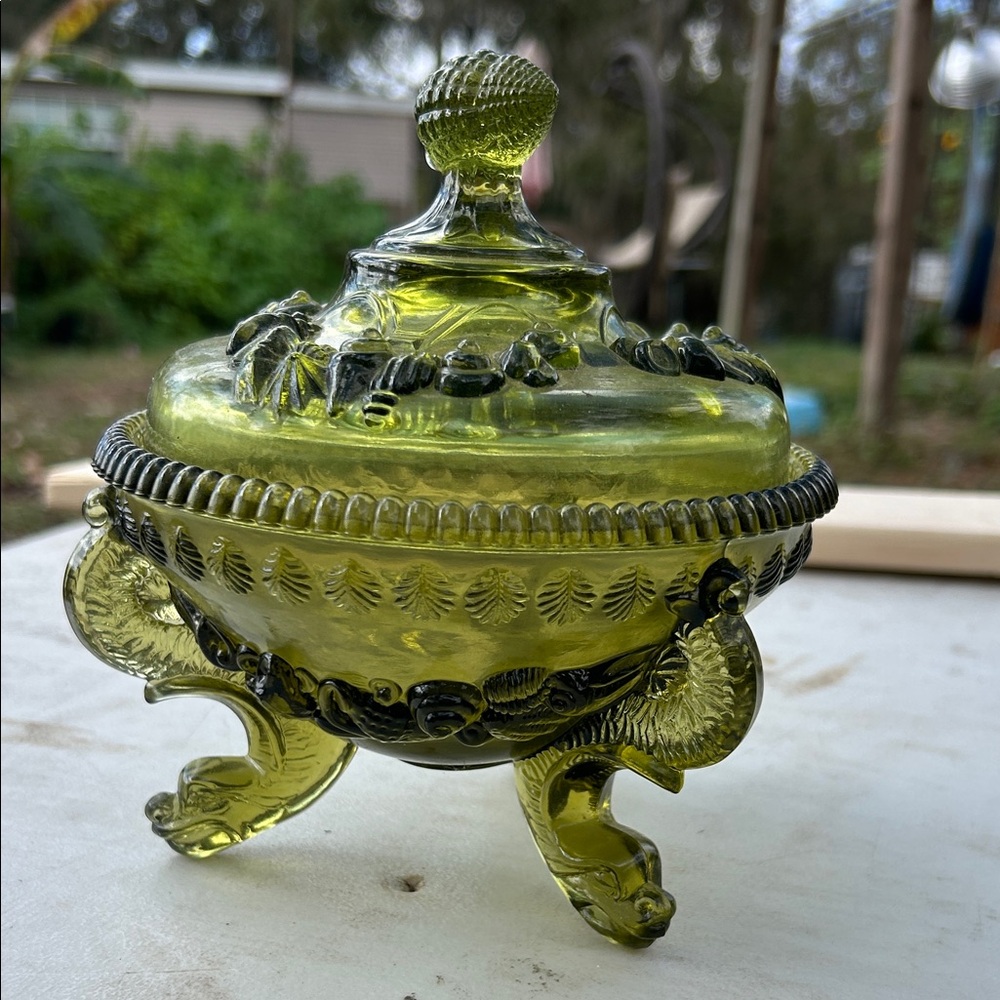Westmoreland Green Glass Lidded Bowl